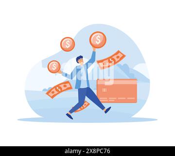 Concetto di pagamento dello stipendio. Stipendi, bonus annuale, reddito, pagamento con calcolatore cartaceo e persone. illustrazione moderna vettoriale piatta Illustrazione Vettoriale