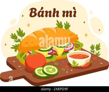 Ristorante vietnamita Vector illustrazione di Un menu che presenta una collezione di vari piatti della cucina deliziosa in uno sfondo di cartone animato in stile piatto Illustrazione Vettoriale