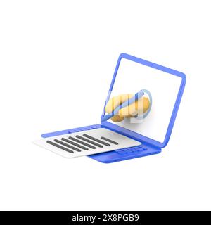 Concetto di firma elettronica isometrica. modulo digitale allegato al documento trasmesso elettronicamente, verifica dell'intenzione di firmare l'accordo e la gamba Foto Stock