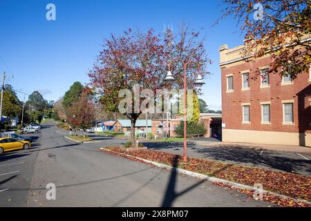 Centro di Dorrigo, giorno d'autunno con cielo azzurro in questa città di campagna australiana su Waterfall Way, nuovo Galles del Sud, Australia Foto Stock