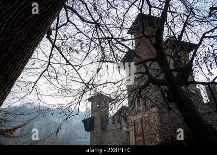 Torino, Italia. Parco del Valentino, borgo medievale, panorama sul parco cittadino. Foto Stock