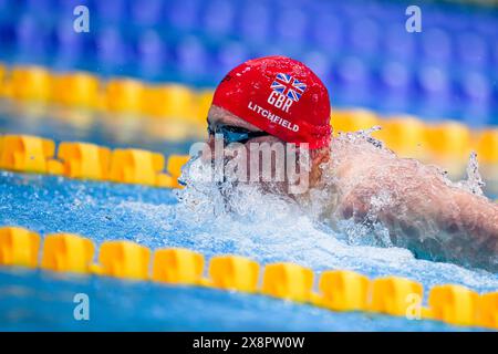 LONDRA, REGNO UNITO. 26 maggio 2024. Max Litchfield gareggia nella 100m Butterfly Super Final maschile durante l'AP Race London International 2024 al London Aquatics Centre di domenica 26 maggio 2024. LONDRA, INGHILTERRA. Crediti: Taka G Wu/Alamy Live News Foto Stock