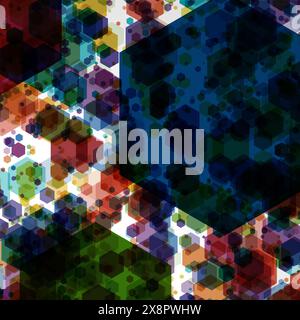 Una vivace gamma di esagoni in una moltitudine di colori crea un pattern geometrico dinamico e astratto. Illustrazione Vettoriale