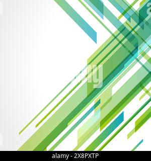 Una visualizzazione dinamica di linee geometriche verdi e blu che si intersecano a varie angolazioni, creando un modello astratto vibrante e moderno che trasmette un senso Illustrazione Vettoriale