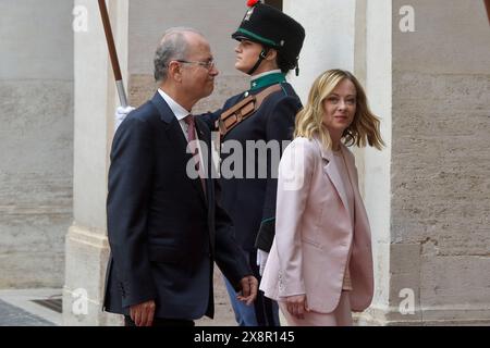 Italia, Roma, 25 maggio 2024 : Palazzo Chigi, il primo Ministro Giorgia Meloni riceve Mohammad Mustafa, primo Ministro della Palestina foto © Stefano Carof Foto Stock