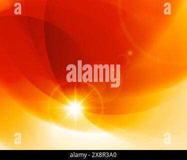 Un vivace design astratto con vortici nelle tonalità del rosso, dell'arancione e del giallo, accentuati da un'evidente luce luminosa, evoca sensazioni di calore ed energia. Illustrazione Vettoriale