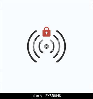 Simbolo WiFi e icona di blocco. Segnale Internet wireless bloccato. Errore segnale Wi-Fi. Icona wifi guasto. Segnale Internet wireless scollegato. Vettore Illustrazione Vettoriale