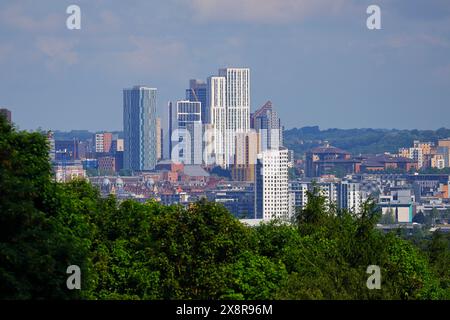 Una vista degli alti edifici dell'Arena Quarter nel centro di Leeds, West Yorkshire, Regno Unito Foto Stock