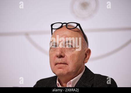 Jena, Germania. 27 maggio 2024. Calcio: Squadra nazionale, preparazione al campionato europeo di casa. Conferenza stampa introduttiva con il presidente della DFB Bernd Neuendorf. Credito: Christian Charisius/dpa/Alamy Live News Foto Stock