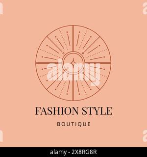 Logo solare bohémien lineare, design astratto per decorazioni in stile minimalista moderno. Illustrazione vettoriale Illustrazione Vettoriale