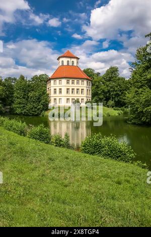 Castello con fossato di Oppenweiler, costruito nel XVIII secolo, in stile classico, complesso di castelli in ottagono dai lati disuguali, oggi municipio, architettura, tenda Foto Stock