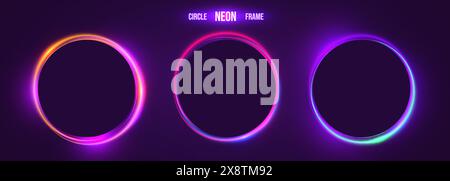 Collezione di cornici luminose al neon colorate. Futuristick o stile magico. Illustrazione vettoriale Illustrazione Vettoriale
