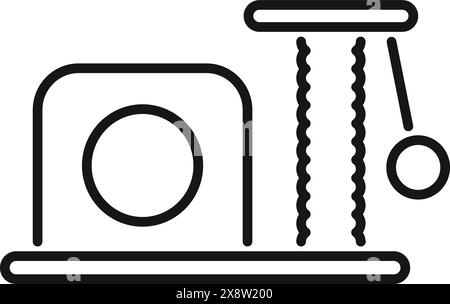 Illustrazione del pendolo fisico che utilizza la culla di newton e il concetto di conservazione del momento e dell'energia per la dimostrazione didattica in aula in un design minimalista in bianco e nero su un isolante del piano portapaziente Illustrazione Vettoriale