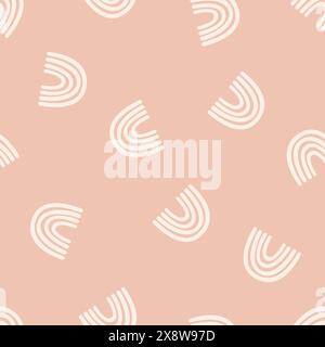 Lancio dell'arcobaleno bianco con motivo vettoriale senza cuciture su rosa, tessuto per bambini, confezioni per bambini. Illustrazione vettoriale Illustrazione Vettoriale