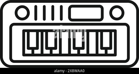 Illustrazione vettoriale dell'icona di una tastiera sintetizzatore in un semplice stile line art, ideale per il design musicale Illustrazione Vettoriale