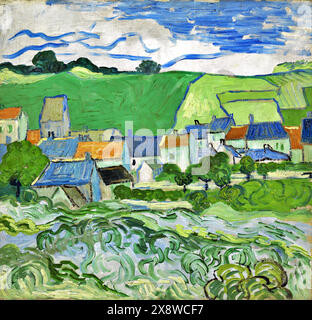 Vista di Auvers, 1890 (pittura) artista Gogh, Vincent van (1853-90) olandese. Illustrazione Vettoriale