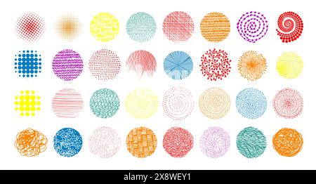 Set di cerchi astratti grafici colorati disegnati a mano. disegno a mano. Non IA. Illustrazione vettoriale Illustrazione Vettoriale