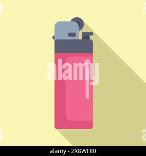 Grafica vettoriale dal design piatto di un accendino rosa con ombra, isolato su uno sfondo giallo pastello Illustrazione Vettoriale