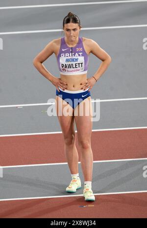 Abigail Pawlett della Gran Bretagna gareggia nel pentathlon di salto in alto ai Campionati mondiali di atletica leggera indoor, Emirates Arena, Glasgow, Scozia Foto Stock