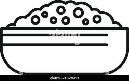 Semplice icona a forma di linea di una ciotola riempita di riso per l'uso nei disegni grafici Illustrazione Vettoriale