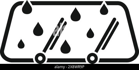 Illustrazione vettoriale dell'icona del tergicristallo con gocce di pioggia, isolata su sfondo bianco, che rappresenta la sicurezza e la visibilità in caso di pioggia per la manutenzione dell'auto e il trasporto durante la guida Illustrazione Vettoriale
