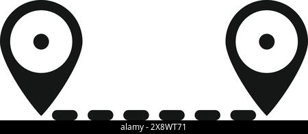 Semplice grafica in bianco e nero che mostra il percorso tra due posizioni contrassegnate da pin Illustrazione Vettoriale