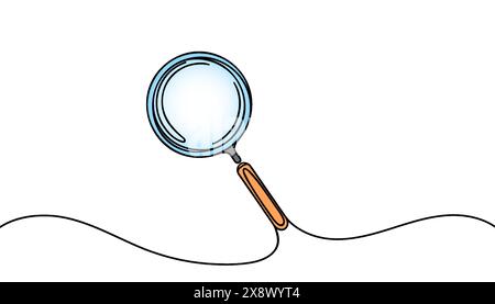 Illustrazione su una riga della lente d'ingrandimento. Disegno della linea della lente di ingrandimento. Illustrazione vettoriale Illustrazione Vettoriale