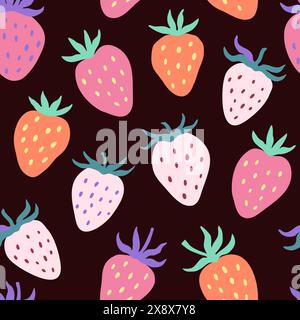 Grazioso motivo senza cuciture con semplici elementi di fragola in delicati colori pastello. Illustrazione vettoriale. Illustrazione Vettoriale