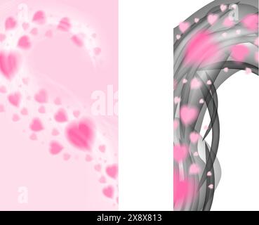 Modello di storia Heart Trail. Petali di rosa con cuore isolato su sfondo rosa. Illustrazione Vettoriale