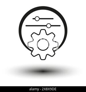 Impostazioni icona ingranaggio in cerchio. Cursori di controllo semplici. Illustrazione vettoriale in bianco e nero. Simbolo della tecnologia moderna. Illustrazione Vettoriale
