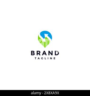 Due frecce ruotano all'interno dell'icona a forma di perno. Due frecce all'interno dell'icona a forma di spilla Logo Design. Illustrazione Vettoriale