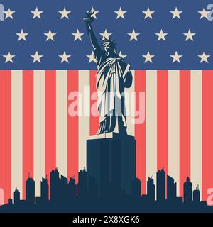 stati Uniti America e statua di elementi vettoriali della libertà Illustrazione Vettoriale