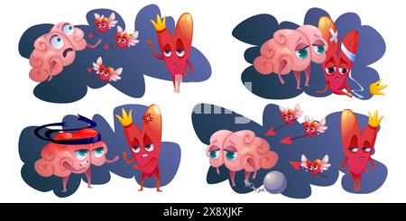 Equilibrio del cuore e del cervello. Illustrazione del vettore di salute mentale ed emotiva. Ama la passione l'intuizione con il concetto di connettività del pensiero razionale. Armonia del carattere dell'organo per il beneficio della relazione nella vita Illustrazione Vettoriale