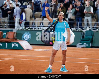 Parigi, Francia. 27 maggio 2024. Roland Garros, 27 maggio 2024: Rafael Nadal (ESP) durante l'Open di Francia 2024. Alamy Live News/corleve credito: Corleve/Alamy Live News Foto Stock