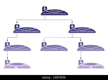 Struttura aziendale blu, schema organigramma aziendale con icone di persone. Illustrazione vettoriale. Illustrazione Vettoriale