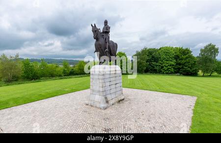 Statua di Robert il re Bruce di Scots, al monumento per la battaglia di Bannockburn, Centro visitatori di Bannockburn, Stirling Scozia Foto Stock