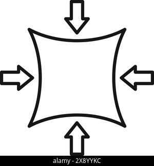 Icona minimalista delle frecce che puntano verso l'esterno da un quadrato, simboleggiando l'espansione o il ridimensionamento Illustrazione Vettoriale