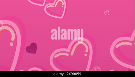 Immagine di più icone cardiache che fluttuano sullo spazio di copia su sfondo rosa Foto Stock