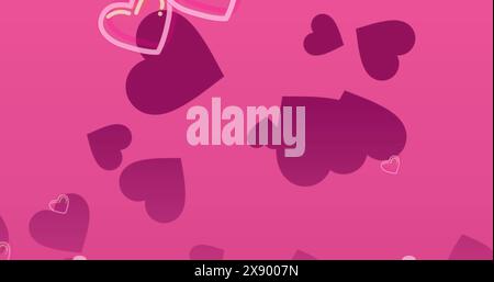 Immagine di più icone cardiache che fluttuano sullo spazio di copia su sfondo rosa Foto Stock