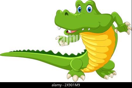 Illustrazione vettoriale di un cartone animato di coccodrillo isolato su sfondo bianco Illustrazione Vettoriale