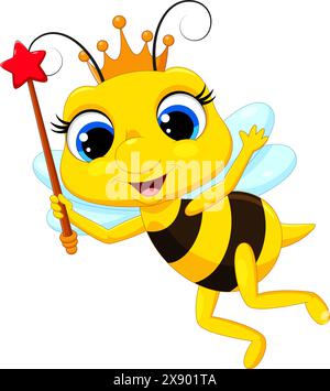 Carino cartone animato queen bee su sfondo bianco Illustrazione Vettoriale