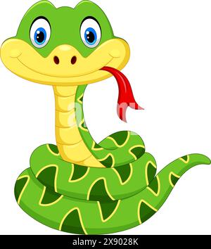 Serpente verde cartone animato isolato su sfondo bianco Illustrazione Vettoriale