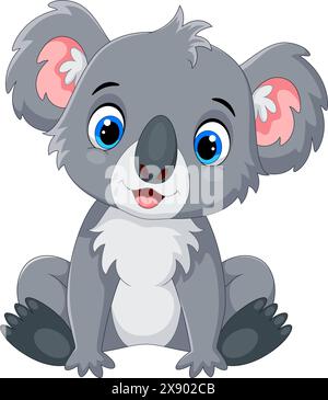 Cartoni animati divertente piccolo koala seduto isolato su sfondo bianco Illustrazione Vettoriale