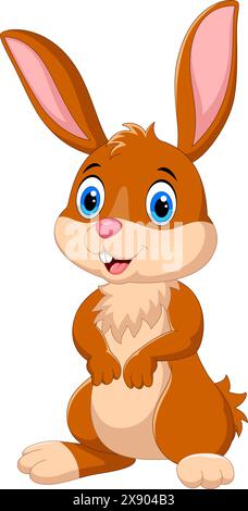 Happy bunny cartone animato isolato su sfondo bianco Illustrazione Vettoriale