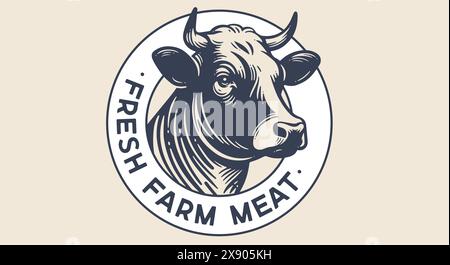 Mucca, toro, manzo. Silhouette a testa di mucca nera con corna Illustrazione Vettoriale