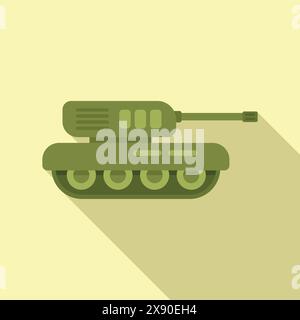 Semplice illustrazione di un carro armato militare verde con una lunga canna, progettato in uno stile moderno e piatto Illustrazione Vettoriale