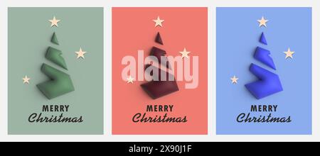 Set di banner di auguri 3d per il natale Illustrazione Vettoriale
