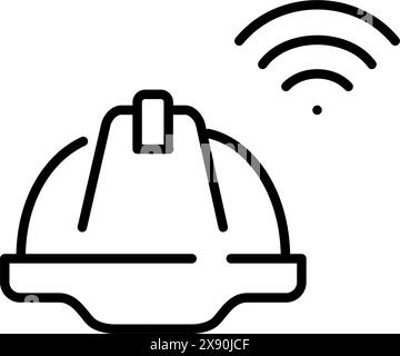 Elmetto e simbolo wifi. Sicurezza digitale, connettività e soluzioni per ambienti di lavoro intelligenti. Icona del vettore pixel Perfect Illustrazione Vettoriale