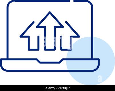 Frecce sul laptop. Progresso digitale, successo personale e crescita. Pixel Perfect, icona traccia modificabile Illustrazione Vettoriale