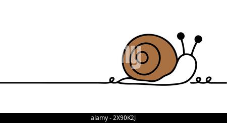 disegno a una linea continua di lumaca isolato, Illustrazione Vettoriale
